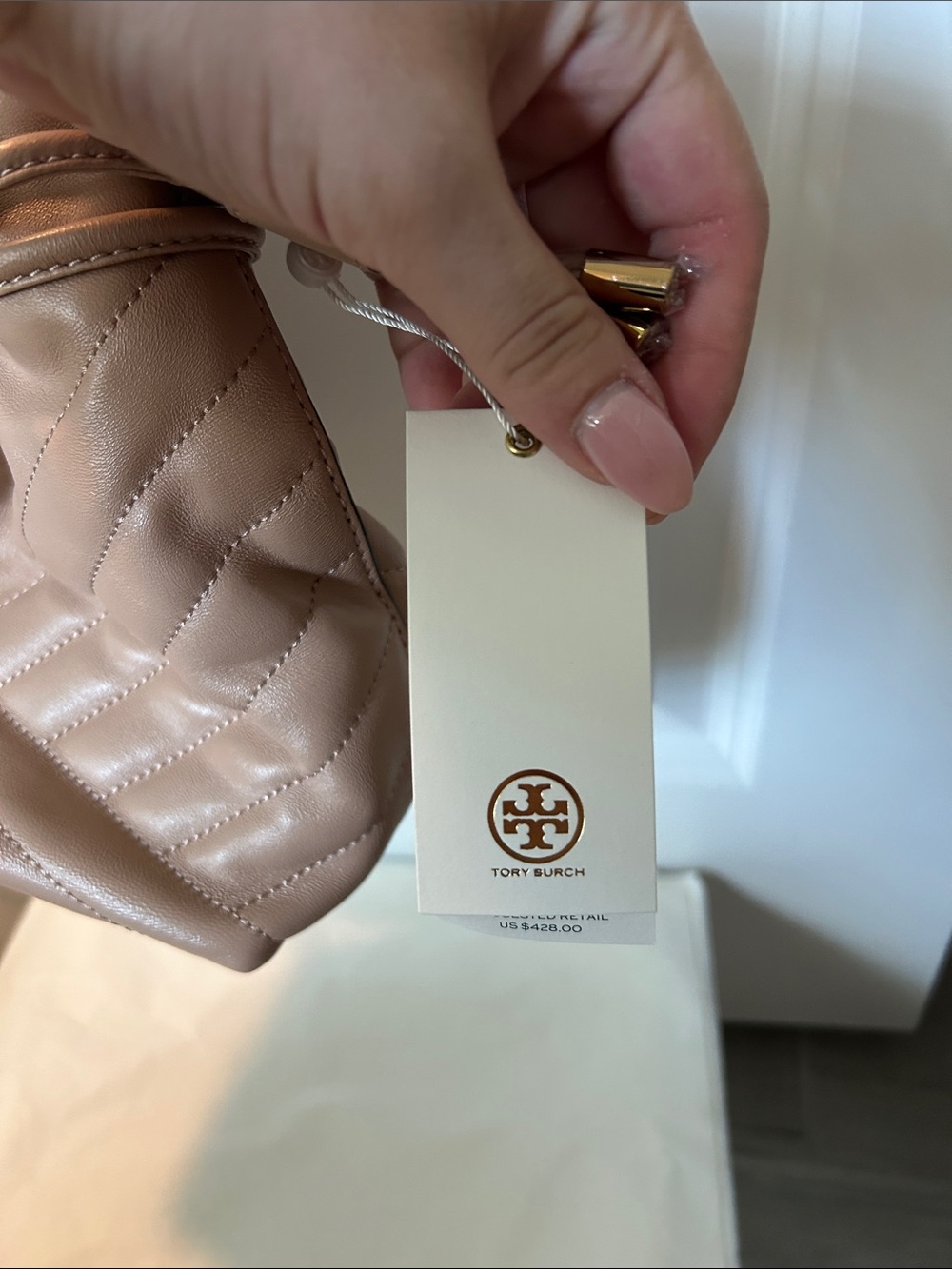 Tory Burch Quilted Drawstring Shoulder Bag/ Crossbody in Nude - Picture 2 of 7